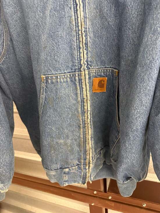 Vintage 90s Carhartt J139 DST Denim Blanket Lined Hooded Active Jacket - Picture 6 of 8